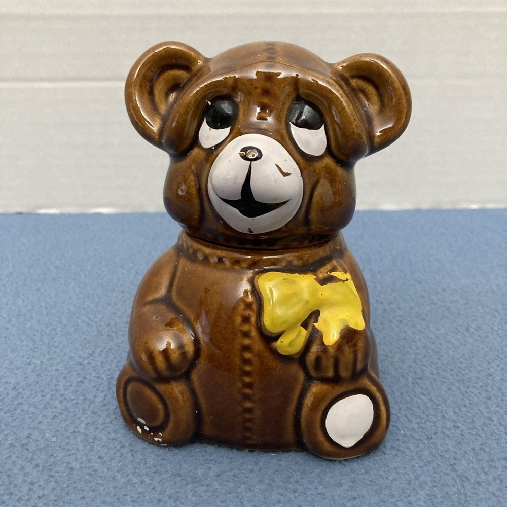 Vintage - Houston Foods Teddy Bear Shaped Sugar Bowl - Fair Condition
